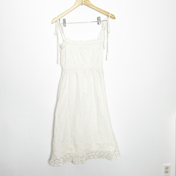 BEULAH lace tie shoulder midi dress cream white sleeveless coquette womens L - Picture 4 of 4